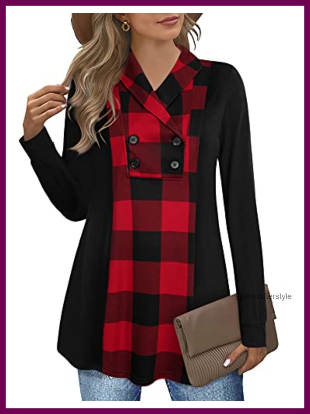 Womens Long Sleeve V Neck Sweatshirt Tunic Top with Buttons Flannel Cotton